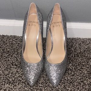 crown & ivy Silver Glitter Pointed Pumps